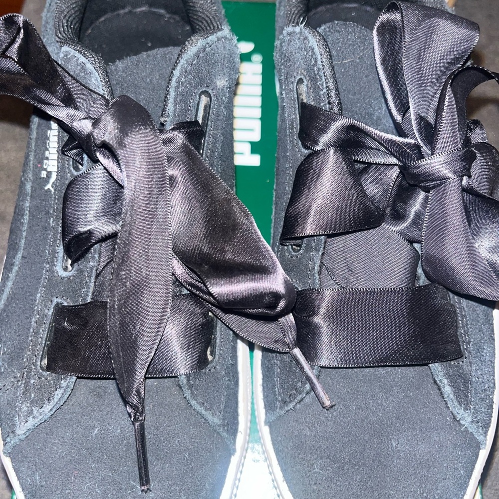 Puma Black Sneakers with Satin Ribbon